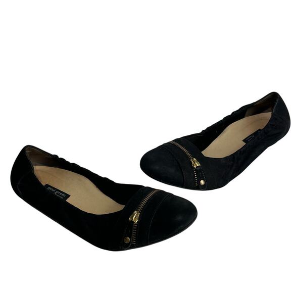 PAUL GREEN Townsend Ballet Flat Gold Zipper Black Nubuck Leather UK Size 6.5 - Picture 1 of 14